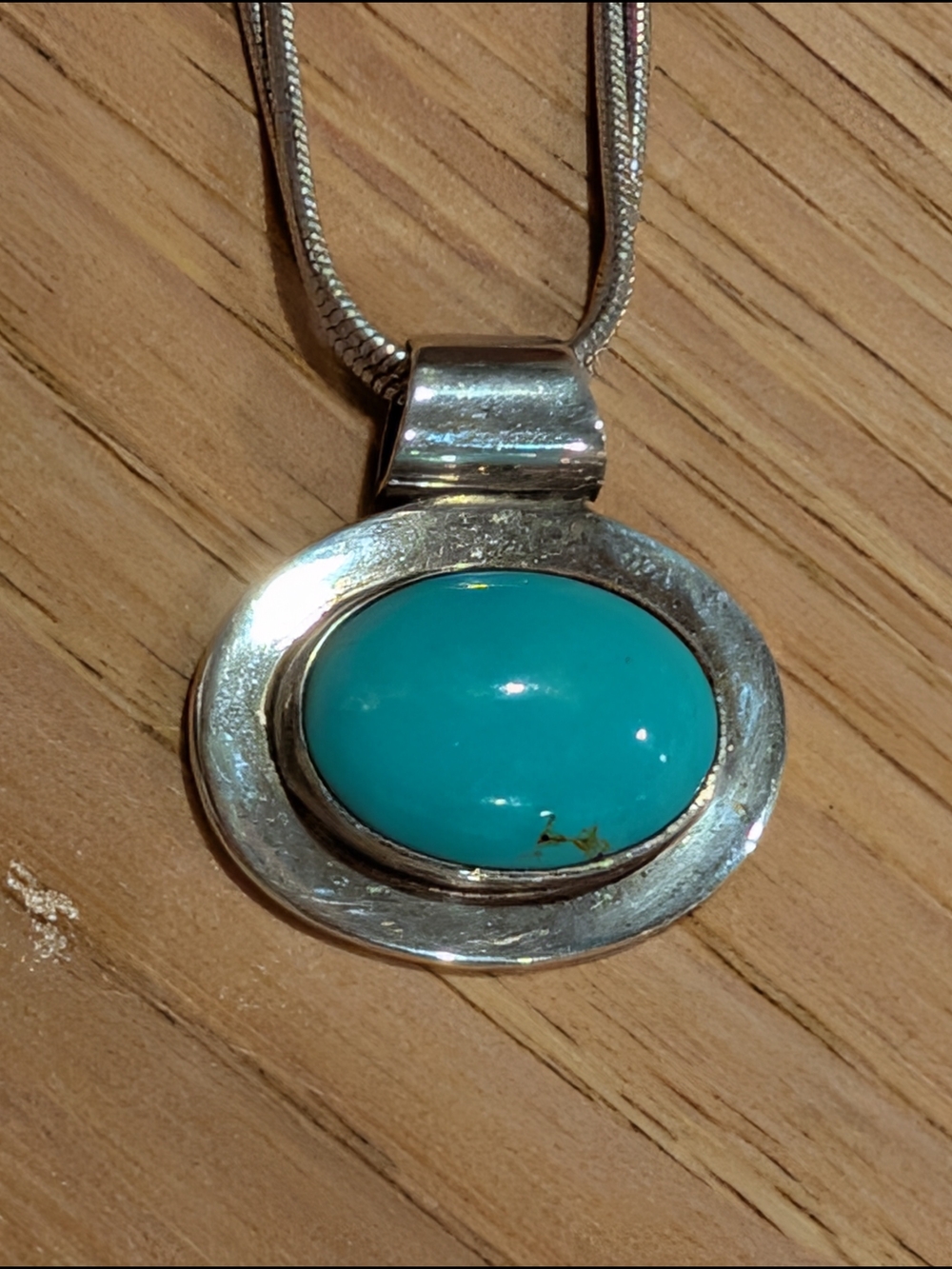 Natural Turquoise Oval Pendant Necklace - Silver Setting